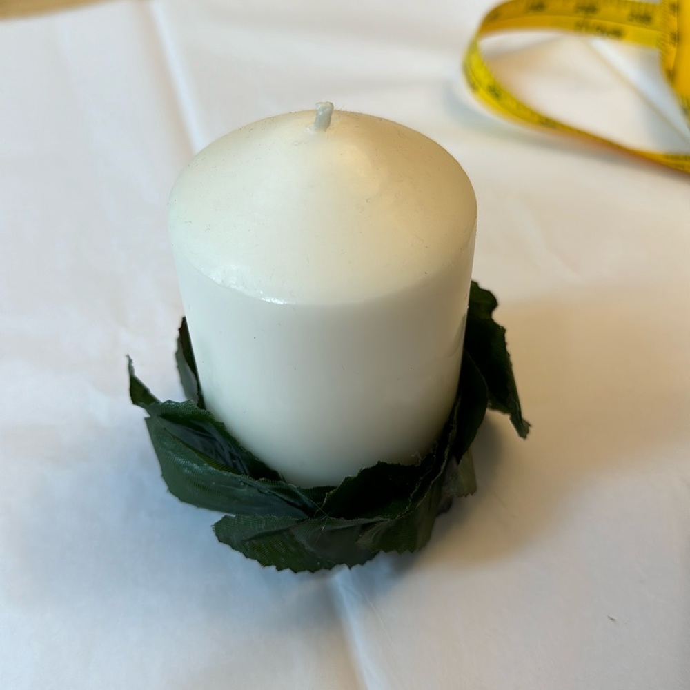 ⭐️ 10/10.00⭐️ Candle , part of a decor project with floral leaves glued on , etc